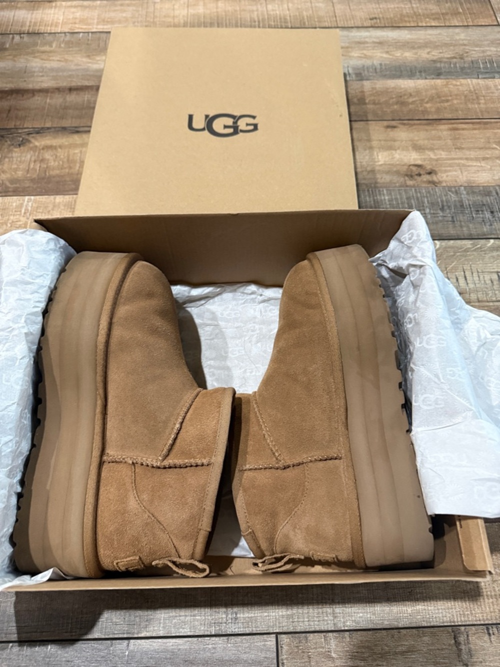 UGG Tan Platform Slip-On Suede Boots